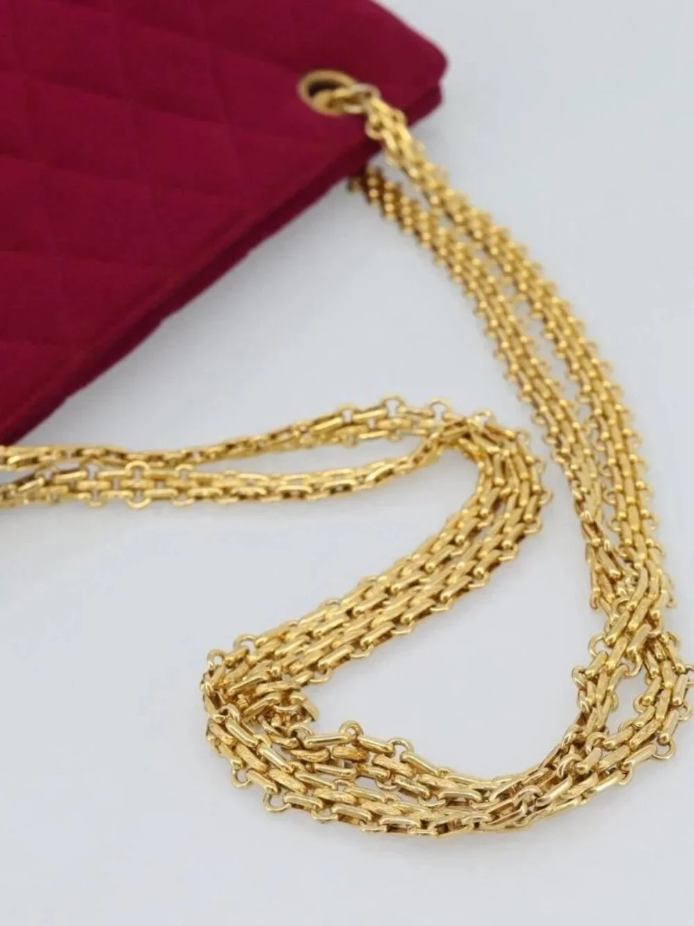 CHANEL Matelasse Chain Shoulder Bag Cotton Jersey Wine Red Gold CC Auth 185539